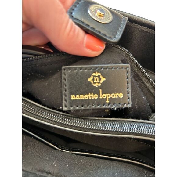 Nanette Lepore black creme striped purse cloth vegan leather - Picture 3 of 15